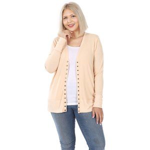 Zenana Snap Plus Cardigan Sweater Sand NEW